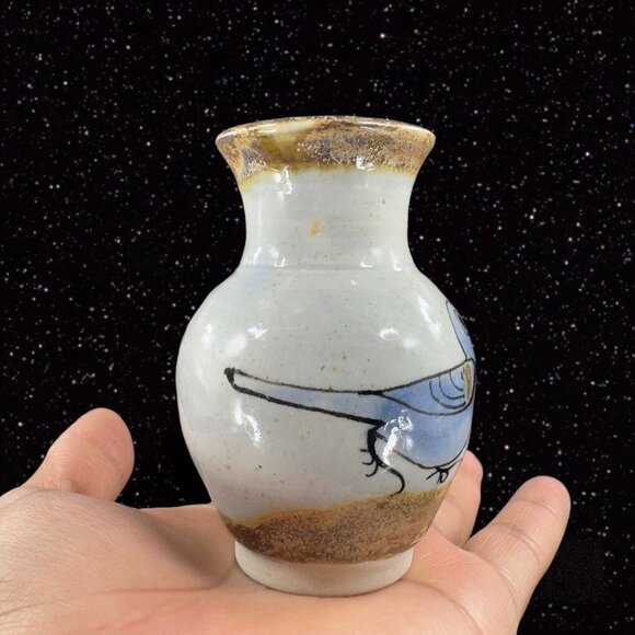 Mexico Pottery Bud Vase Tonala Hand Painted Bird Two Sided Tree Mexican Pottery - Picture 3 of 13